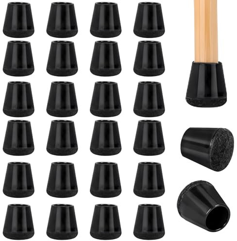 Lot de 24 embouts de protection en silicone avec coussinets en feutre - Pour pieds de chaise ronds (diamètre 14-23 mm) - Pour moins de bruit - Antidérapants - Noir
