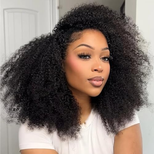 BELE Afro Kinky Curly 13x4 HD Lace Front Wigs for Women 200 Density 26 inch Brailian 12A Kinky Curly Human Hair Lace Front Wigs Pre Plucked with Baby Hair Natural Color