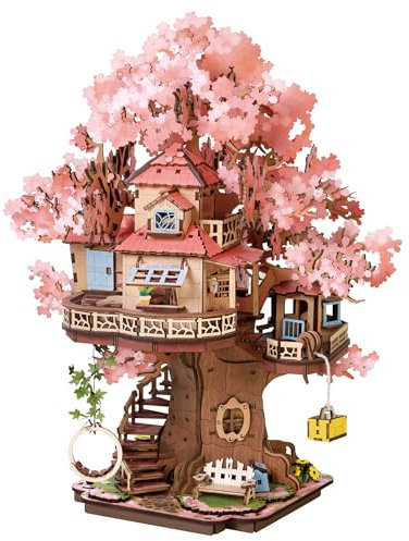Rolife Puzzle 3D de Madera Casa del Árbol Sakura Miniatura Kit de Modelo Maquetas para Construir Adultos Rompecabezas Madera Decoración para el Hogar Regalo de Cumpleaños