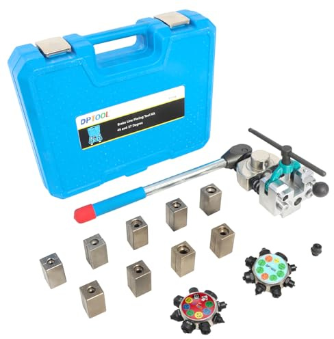 DPTOOL Kit d'outils d'évasement de ligne de frein, évasements simples, doubles et à bulle à 45 et 37 degrés, outil d'évasement de ligne de frein et de tube pour tubes de 3/16, 1/4, 5/16, 3/8 et