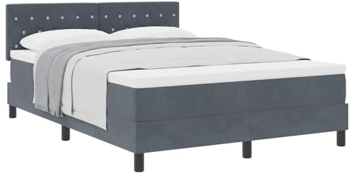 vidaXL Boxspringbett mit Matratze Dunkelgrau 140 x 200 cm Samt | Der Rahmen ist aus hochwertigem Samt und sorgt für ein weiches,