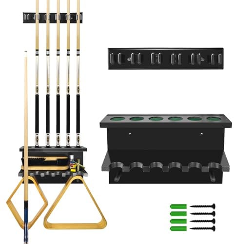 Naissgo Wandhalterung für Pool-Sticks, Holz, Billard-Queue-Rack, Pool-Queue-Set-Halter für 6 Queues, Aufbewahrung, Tischzubehör, Ausrüstungs-Organizer