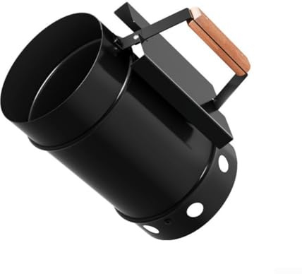 HEIBTENY Secchio di accensione per barbecue da 28 cm, in acciaio zincato, con manico in legno, portatile, per grigliare e cucinare (nero)