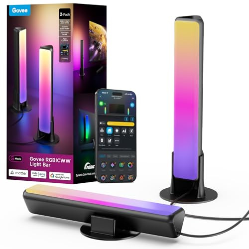 Govee LED Light Bars,RGBICWW TV Hintergrundbeleuchtung für Ambiente, Gaming | Smart Lightbars mit Dimmbar 16 Mio Farben, Music Sync, Funktioniert mit Alexa, Matter und Google Assistant, Schwarz