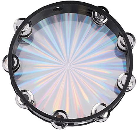 RiToEasysports Mehrfarbige Handtrommel mit Zweireihigen Schellen, Reflektierendes Tamburin für Percussion, 10 Zoll