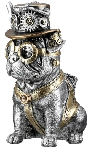 Brillibrum Design Steampunk Deko Figur Hund Mops Mechanical Skulptur Zahnrad Dekoration Industrial Steam Punk Kunst Figur Hundefigur (Mops/Variante 27)