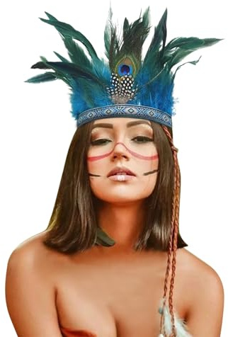 Feder Haarschmuck Indische Stirnband Federn Kopfschmuck Fascinator Karneval Haarband Haarschmuck für Damen Herren IndianerKopfschmuck Fasching Kostüm Karneval Stirnband für Frauen Accessoires