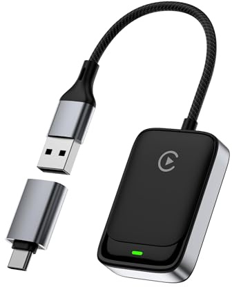 MoKo kabelloser CarPlay Adapter für Fahrzeuge mit integriertem CarPlay | Umwandlung von Kabelgebundenem CarPlay in kabelloses CarPlay, Bluetooth-Verbindung, USB-A /USB-C Anschluss, Schwarz
