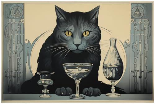 Wallario Küchenrückwand selbstklebend 90 x 60 cm, Motiv: Katzenportrait in Art Deco | Spritzschutz abwischbar & pflegeleicht