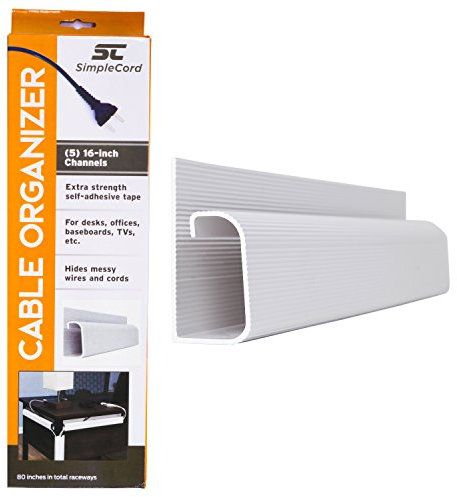 J Channel Desk Cable Organizer by SimpleCord – 5 White Raceway Channels - Cord Cover Management Kit for Desks, Offices, and Kitchens