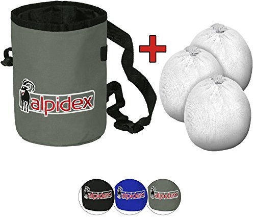 ALPIDEX Sacchetto Porta Magnesite in Diversi Colori tra Cui 3 x Palla di Gesso 35 g, Colore: Grey Mountain