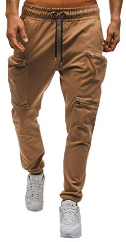 Cargo Pantalons pour Hommes Coton Jogging Sport Pantalon avec Poches Latérales Beige S