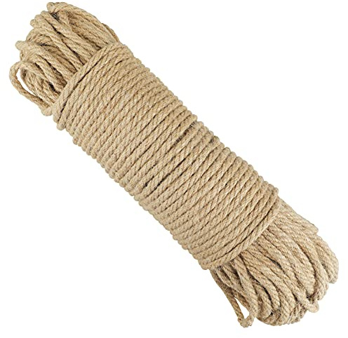 G2PLUS 6MM Thick Jute Rope, 50m Brown Natural Cord, 3-Ply Thick Jute Rope for Macrame, Cat Scratch Post, Garden Decoration