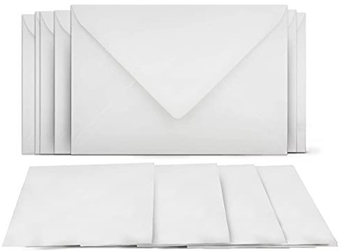 50 Klappkarten mit Umschlägen Set Weiss - DIN A6 Blanko Doppelkarten 14,8 x 21 cm (160 g/m²) - DIN C6 Umschlag 11,4 x 16,2 cm (100 g/m²) Nassklebung - Grußkarten Einladungskarten Hochzeit