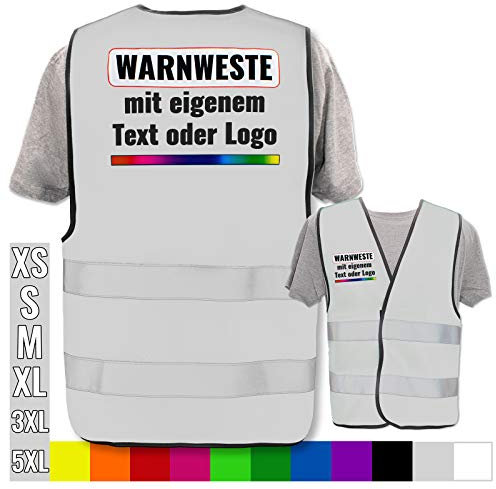 PixiPrints.com Warnweste mit eigenem Aufdruck * Druck: Rücken + Front/Premium-Druck, Farbe & Größe: Grau M/L * Selbst gestalten mit Name Text Bild Logo