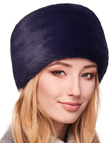 Futrzane Modern Kosakenmütze - Fellmütze Damen - Winter Russische Mütze Pelz (S, Marineblau Modern)