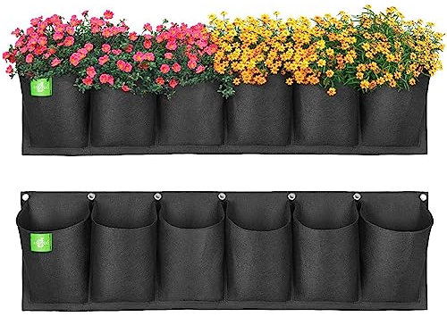 ANGTUO 6 Pockets Hanging Planters for Outdoor Plants, One Pack Wall Planter Vertical Garden, Hanging Plant Holder for Railing, Balcony, Fence