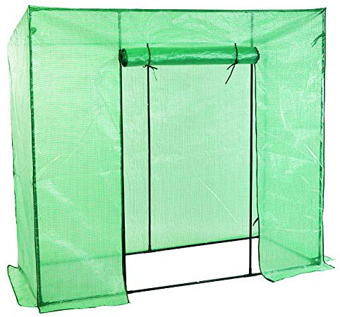Foliengewächshaus Gewächshaus für Tomaten mit Gitternetzfolie und Rolltür für Garten zur Aufzucht mit Schrägdach Grün 200 x 77 x 169cm (LxBxH)