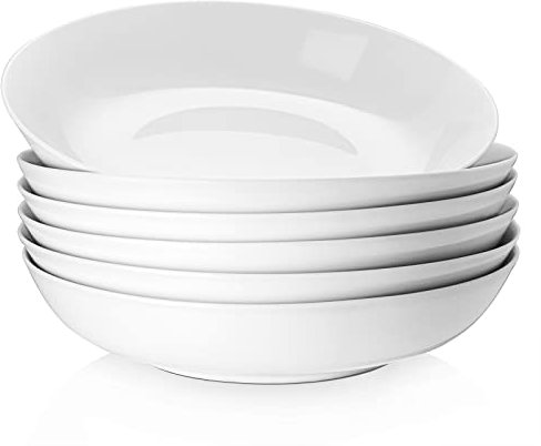 Y YHY Assiettes Creuses Lot de 6, 23,5 x 4,8 cm cm Assiette pour Pates en Porcelaine, Bols à Pâtes Creuse, Assiette Creuse de Présentation, Creuse de Service pour Maison et Restaurant-1180 ml, Blanc