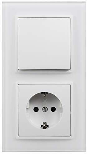 McPower Schalter & Steckdosen Set Flair Tür 2-fach-Style Weiß | Glasrahmen | Steckdose + Wechselschalter | UP | 250V | Design-Set