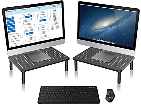 Bracwiser Monitor Ständer, Monitor Erhöhung Schreibtisch, 3 Höhenverstellbare Bildschirmerhöhung mit Gitterlochplattform für Laptop, Computer, PC, Beamer bis zu 20 kg Schwarz, 2er Pack