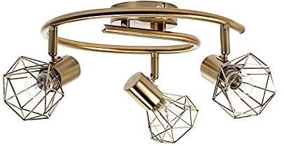 Deckenlampe mit 3 verstellbaren Spots Metall in Messing 3x E14 kompakt Schlafzimmer Wohnzimmer Küche Flur Innen Deckenleuchte Spot Strahler