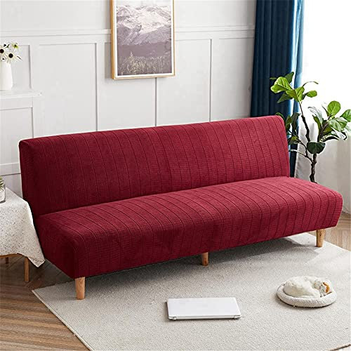 Hiseng Sofabezug 3 Sitzer Ohne Armlehne, Moderner Druck Clic Clac Sofahusse Stretch Schutzhülle Protector Bettcouch Schonbezug Couch überzug Sofabettüberzug (Rotwein,L: 190-210cm)