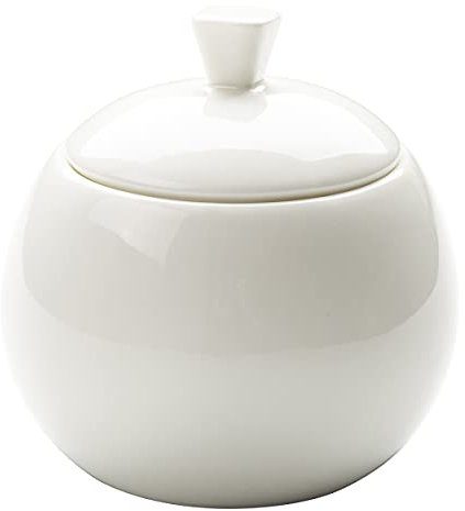 Sizikato Pure White Porcelain Sugar Bowl with Lid, 14 Oz Salt Bowl for Kitchen or Restaurant