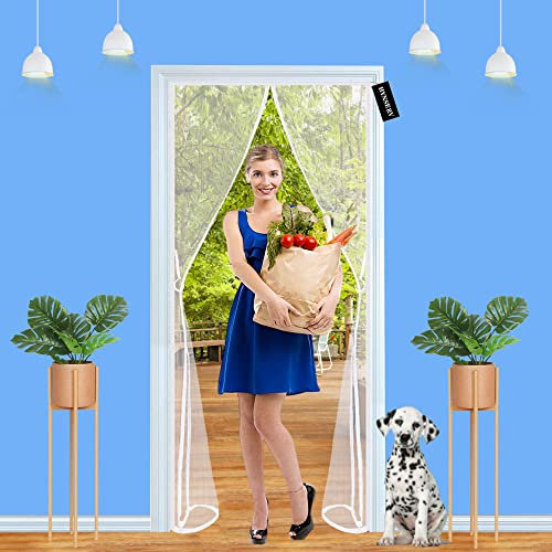 Fly Screens Door Screens 170 x 200 cm Magnetic Anti Mosquito Net Fly Curtain Mesh, Insect Door Screen with Full Frame Magic Tape, Keep Out Bugs Let Fresh Air in - White A