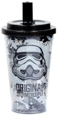 Puckator Shatterproof The Original Stormtrooper Double Walled Cup with Straw and Lid - Insulated Tumbler - Cups with Lids and Straws for Adults Children - Travel Thermal Cup with Straw Water Bottles