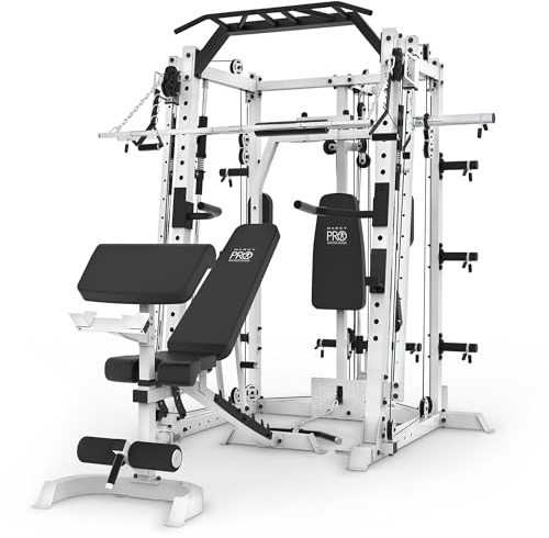 Marcy Smith Machine Power Cage, All-in-One Home Gym Equipment with Heavy-Duty Steel Frame - Full Body Strength Training Station with Adjustable Weight Bench, Pull-Up and Dip Bars, 300 lb Capacity