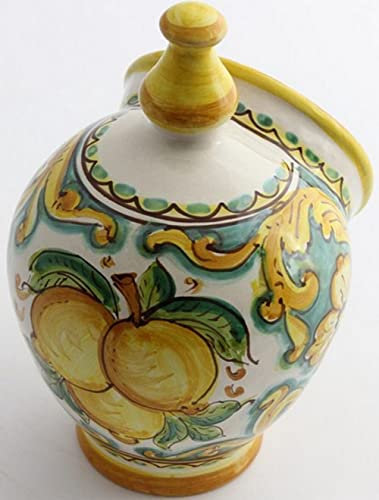 Saliera in ceramica siciliana giallo e verde di santo stefano di camastra decorata a mano Limoni Art 15