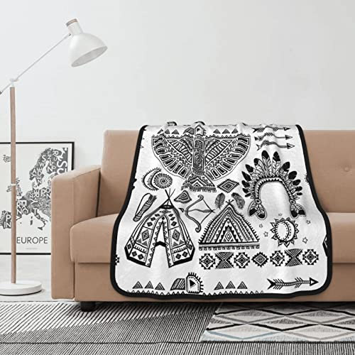 ASEELO Feder-Stirnband, Tipi, Zelt, Schleife, Pfeil, Fleece-Überwurfdecke, doppelseitig, superweich, flauschig, für Bett, Sofa, Couch, Auto, 102 x 127 cm