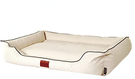 Mayaadi-Home Hundebett Bobby Kunstleder Hundesofa Schlafplatz Hundekorb Hundesofa Hundekorb Leder Hund Hundekissen Wasserfestes Hundematratze Creme S (85x60x20 cm)