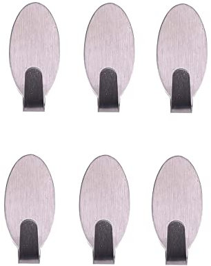 Mr. Gadget's Solutions® Self-Adhesive Hooks Stainless Steel Strong Sticky Stick Dry Wall Installation, Oval Shape Utility Hooks – 6pcs