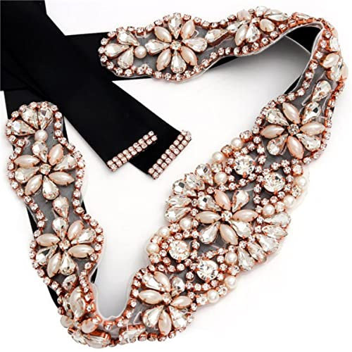 NOOFIE Strass da Sposa Cintura da Sposa Perle Cintura da Sposa in Cristallo Gioiello Fascia da Sposa per Abiti da Sposa Cintura di Perle JK806-oro-avorio (Oro Rosa)