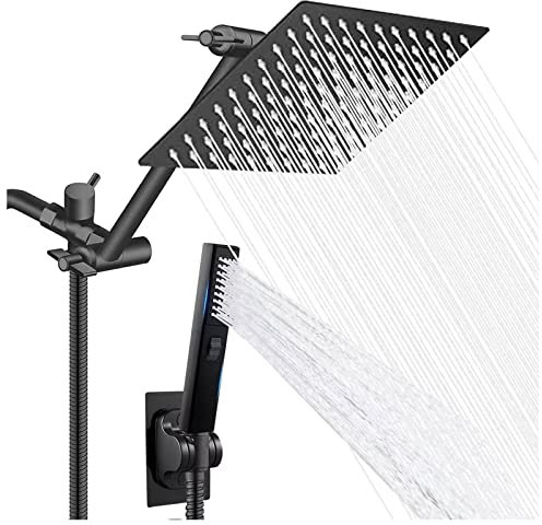 Ksunun Colonne De Douche Noir, SystèMe De Douche sans Robinetterie, Colonne Douche RéGlable en Hauteur, Kit De Douche à Effet Pluie avec Pomme Douche De TêTe Et Douchette, Ensemble De Douche Murale