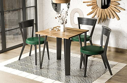 Endo-Moebel Esstisch Adeo 80 cm bis 170 cm erweiterbar Küchentisch extravagant Schwarze Metallbeine (Wotan Eiche)