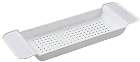 Septpenta Badewannenablage, Verstellbare Badablage mit Drainage Design Badzubehör, Atmungsaktiv, Feuchtigkeitsunempfindlich, Hält Eine Vielzahl von Gegenständen, für Luxus Spa Oder Lesen (weiß)