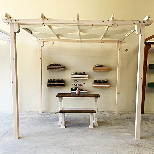 Pergola d'ombrage en bois massif avec bâche à vague imperméable 3 x 4 col. Naturel (Telo Blanc)