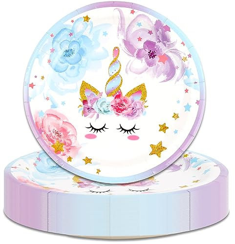 VXYW 48 Count Disposable Paper Plates, 7 inch Unicorn Party Dessert Plates, Magical Unicorn Supplies Plates for Girls Birthday, Graduation, Bridal Shower, Holiday Party