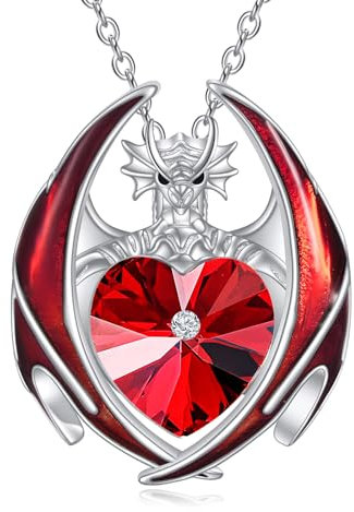 YAFEINI Drachen Halskette Geschenke für Damen Mädchen Sterling Silber Kristall Drachen Anhänger Halskette Schmuck Weihnachten Geburtstag Geschenke (01-Januar)