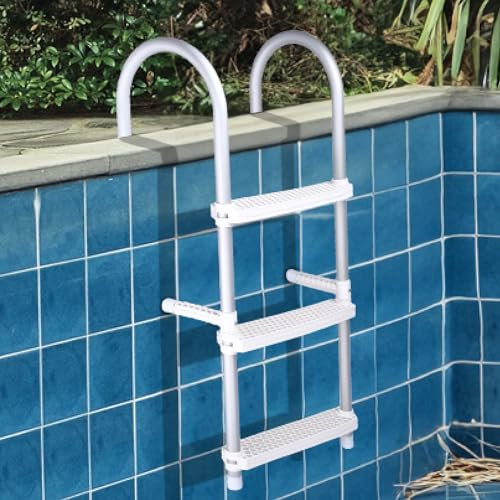 Edou Direct Swimming Pool Ladder - Aluminum 3-Step Pool Stair with Collapsible Design - Heavy-Duty Dock/Boat Ladder - Easy to Assemble - Extra Wide Telescoping Steps - 21 x 16 (White)