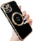 ZTOFERA Magnetic Case for iPhone 15 Plus (6.7) Compatible with MagSafe, Flexible Soft Silicone Protective Phone Case with Cute Love Heart Pattern Golden Rim Shockproof Bumper Cover, Black