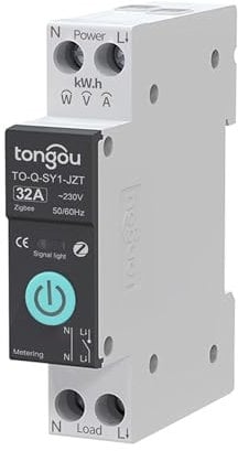 TONGOU DIY Zigbee Intelligenter Schalter|32A Smart Relais Schalter|Kompatibel mit Alexa & Google Assistant|iOS Android App|TUYA/Smart Life APP Fernbedienung|mit Messung|Sprachsteuerung und Zeitmessung