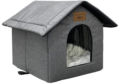 Vinnypet Cat House for Outdoors Waterproof Weatherproof Cat Cave Pet Shelter with Plush Cushion for Feral Cats/Dogs 40x35x40cm