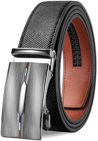 LAKIDAY Gürtel Herren, Schwarz Ratsche Automatikschließe Gürtel für Herren Business Anzug, Ledergürtel, 35mm Gürtel, Größe Einstellbar 10-Schwarz-135