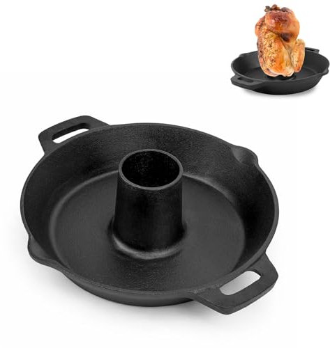 Charkettle Cast Iron Poultry Roaster Insert, Beer Can Chicken Holder with Roasting Pan, Gourmet BBQ System Vertical Roaster Stand Grilling Accessories Rack for 22 Kettle Grills/Oven/Smoker