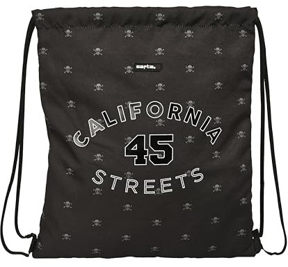 Safta CALIFORNIA Großer flacher Rucksack, Rucksack, ideal für Kinder unterschiedlichen Alters, bequem und vielseitig, Qualität und Widerstandsfähigkeit, 35 x 40 cm, Schwarz, Schwarz, Estándar, Casual