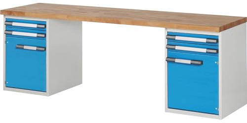 eurokraft | Werkbank | Baukastensystem Serie 7000 | 4 Schubladen | 2 Türen | BxT 2500 x 700 mm